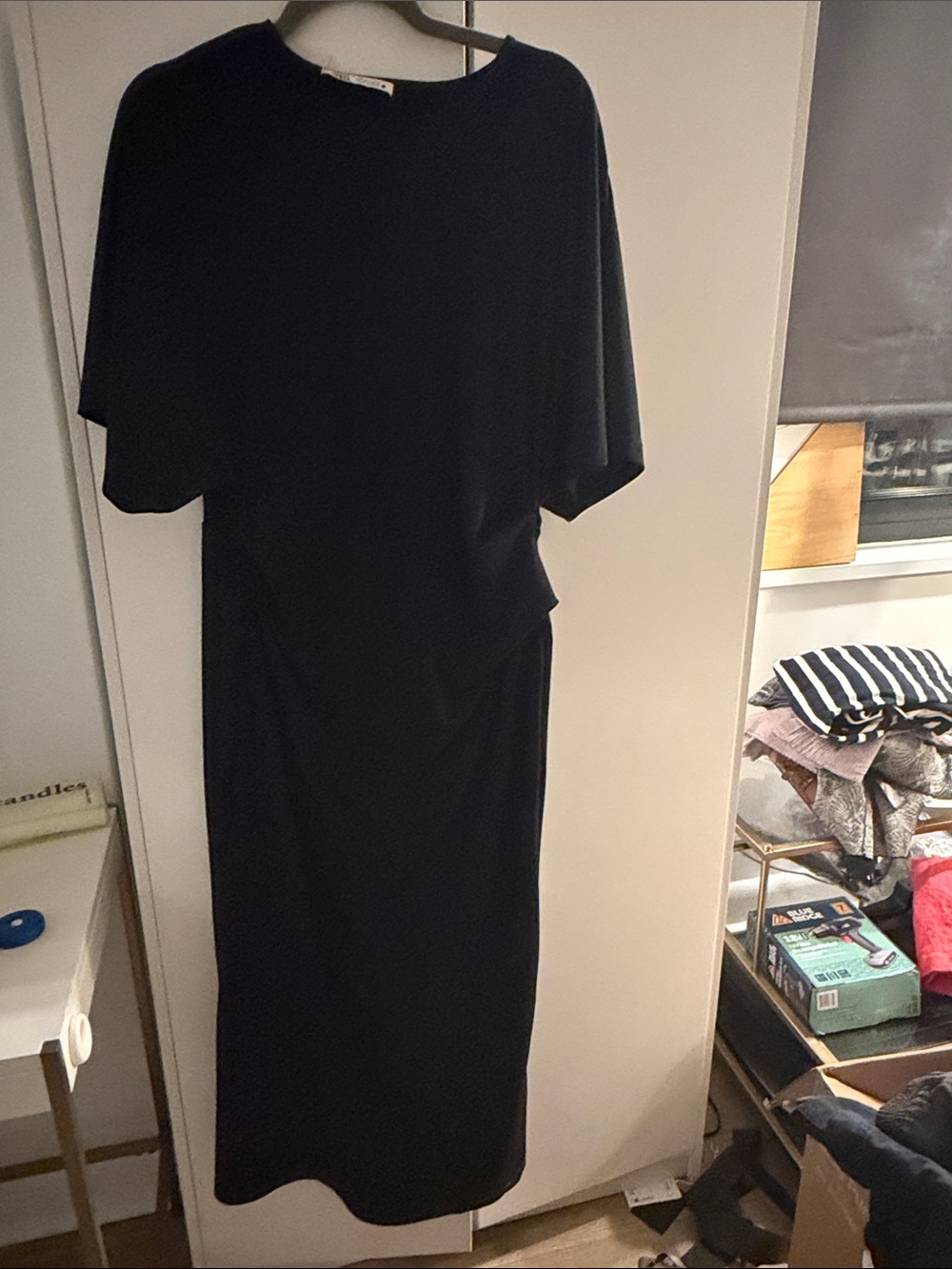 Zara Black Maxi Dress with Short Dolman Sleeves